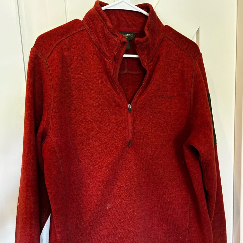Eddie Bauer Men 1/4 Zip Fleece Sweater Burnt Orange Arm Pocket Sweat Shirt Large